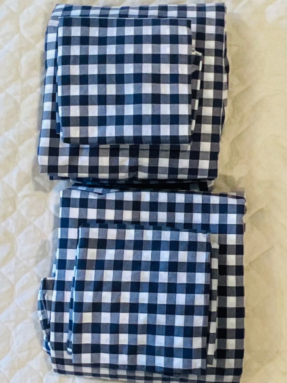 TWO SETS—Matching Pottery Barn Kids Twin Sheet Sets 100% Organic in Navy White